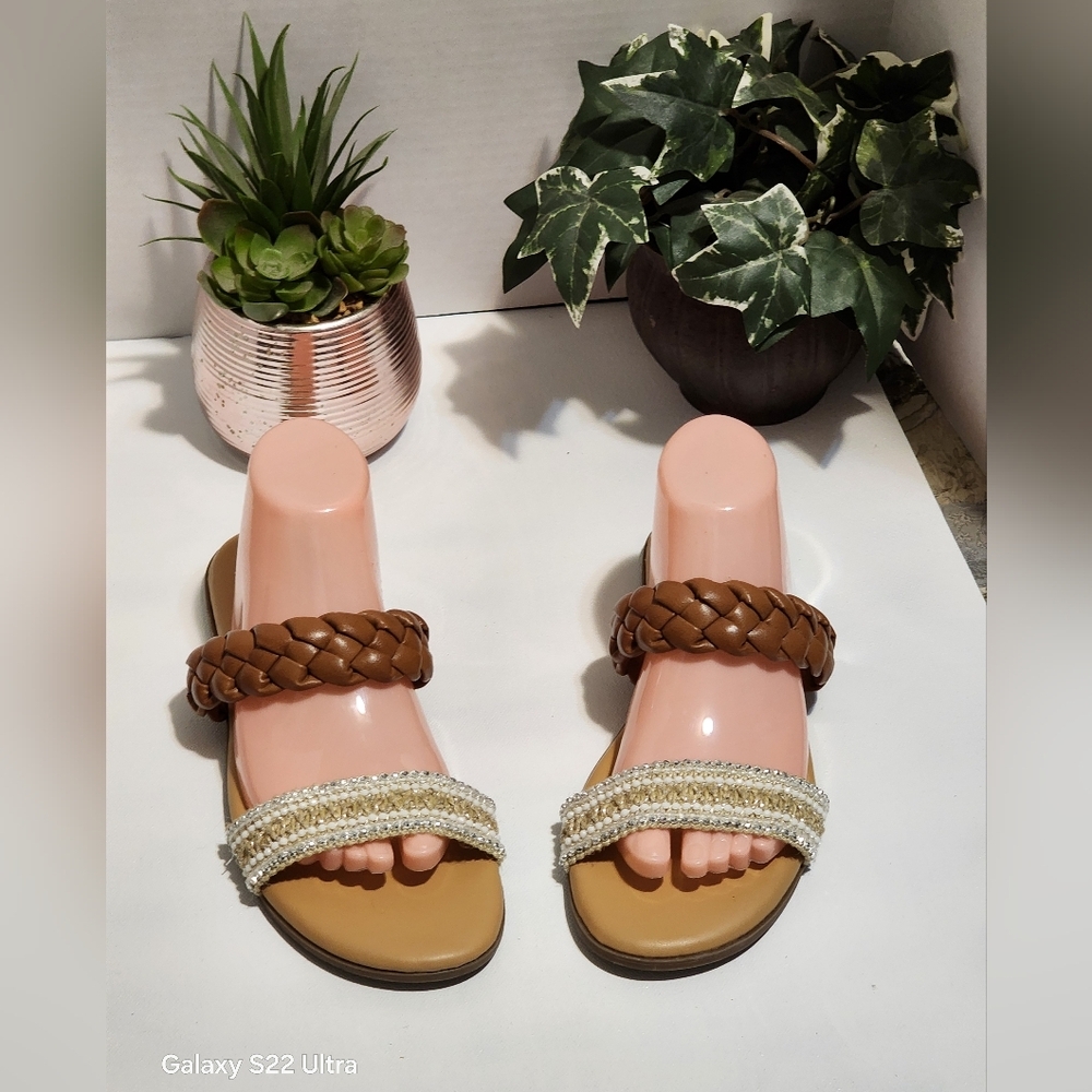 Time and Tru Brown and Cream Sandals